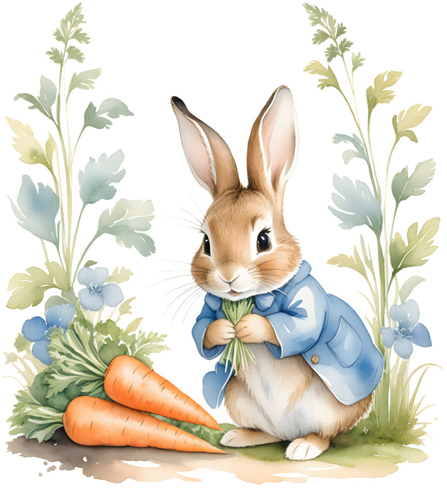 rabbit with carrots fabric panel