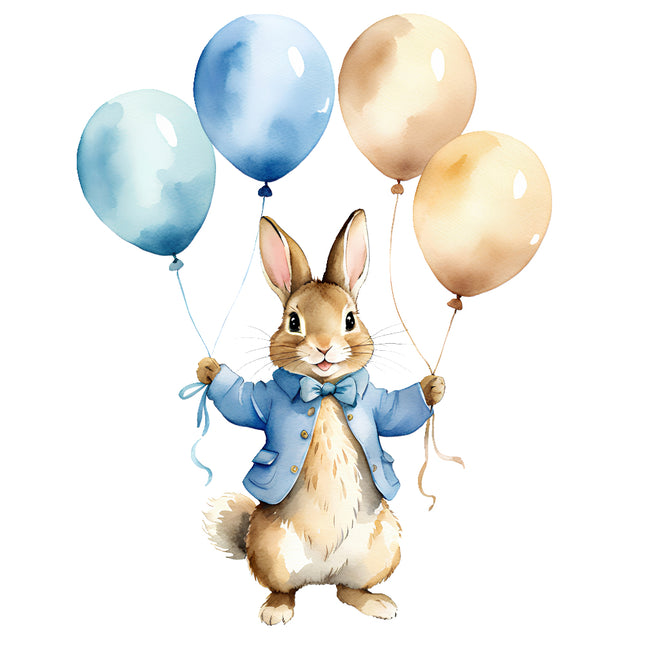 rabbit with balloons fabric panel