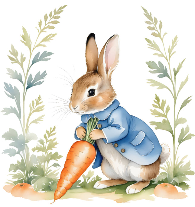 bunny rabbit with carrots fabric panel