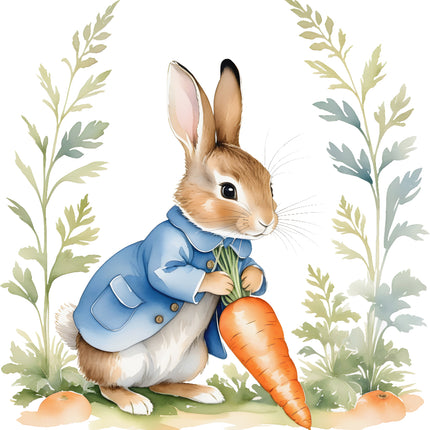 rabbit holding carrots fabric panel