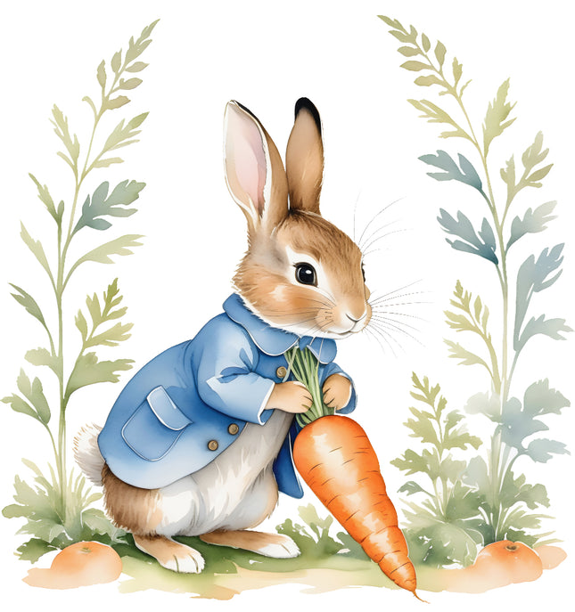 rabbit holding carrots fabric panel
