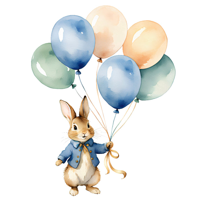 rabbit with balloons fabric panel