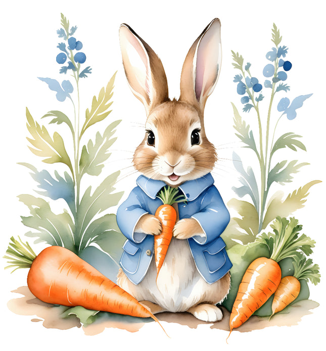 bunny rabbit with carrots fabric panel