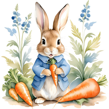 rabbit holding carrots fabric panel
