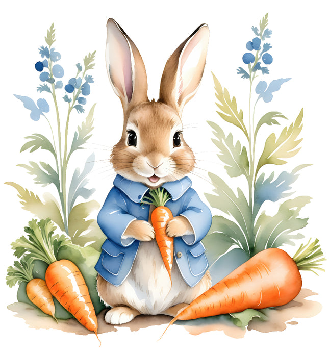 rabbit holding carrots fabric panel