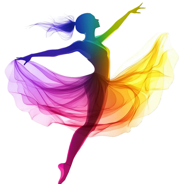 silhouette of a dancer with flowing dress fabric panel