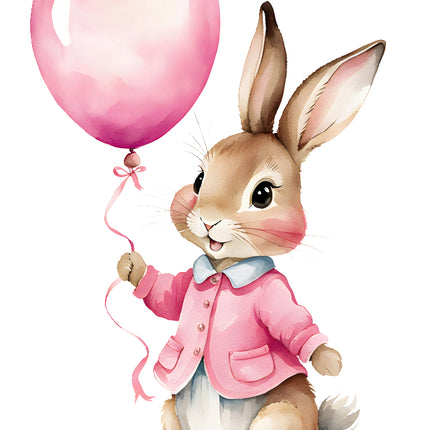 rabbit holding pink balloons quilt block