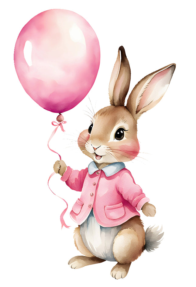 rabbit holding pink balloons quilt block