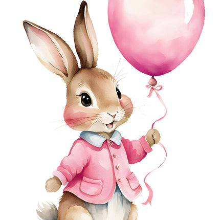 rabbit holding pink balloon fabric panel