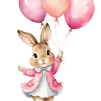 rabbit holding pink balloons quilt block
