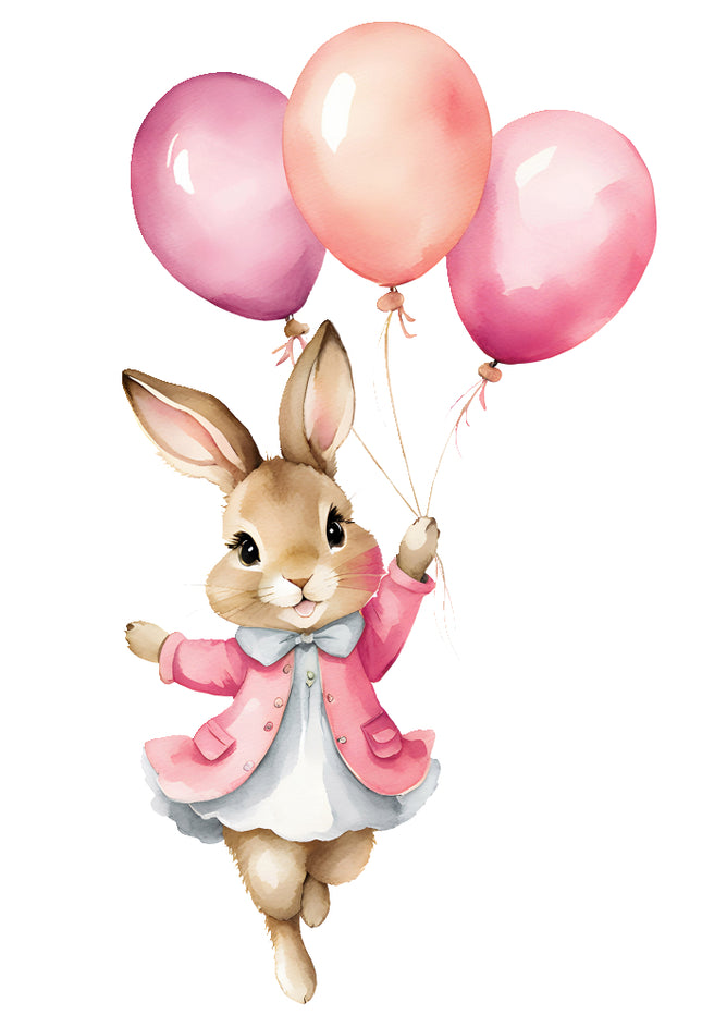 rabbit holding pink balloons quilt block
