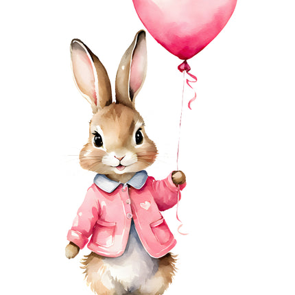rabbit holding pink balloons quilt block