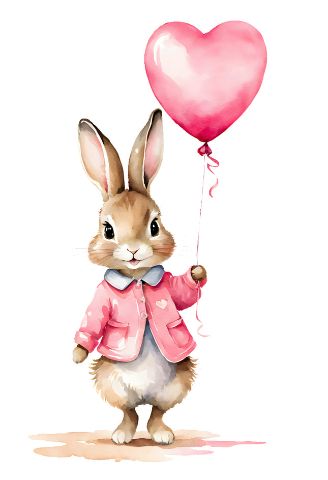 rabbit holding pink balloons quilt block