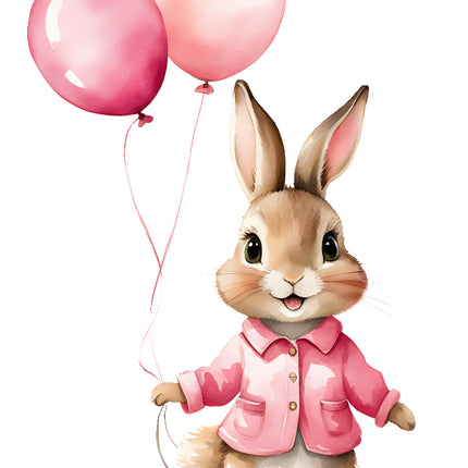 rabbit holding pink balloons quilt block