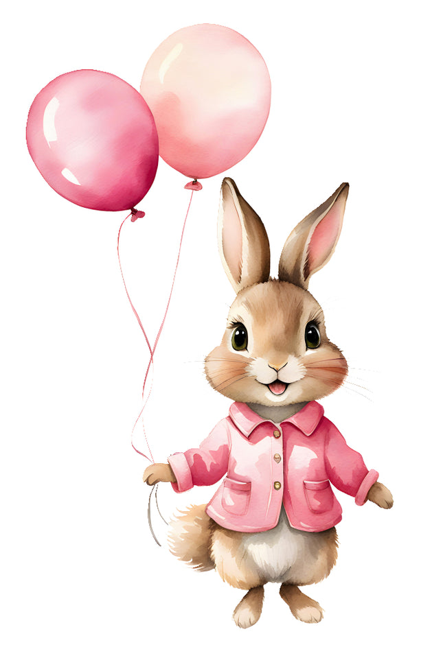 rabbit holding pink balloons quilt block