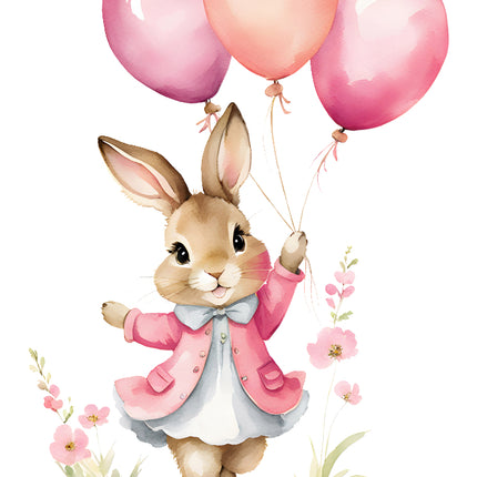 rabbit holding pink balloons quilt block