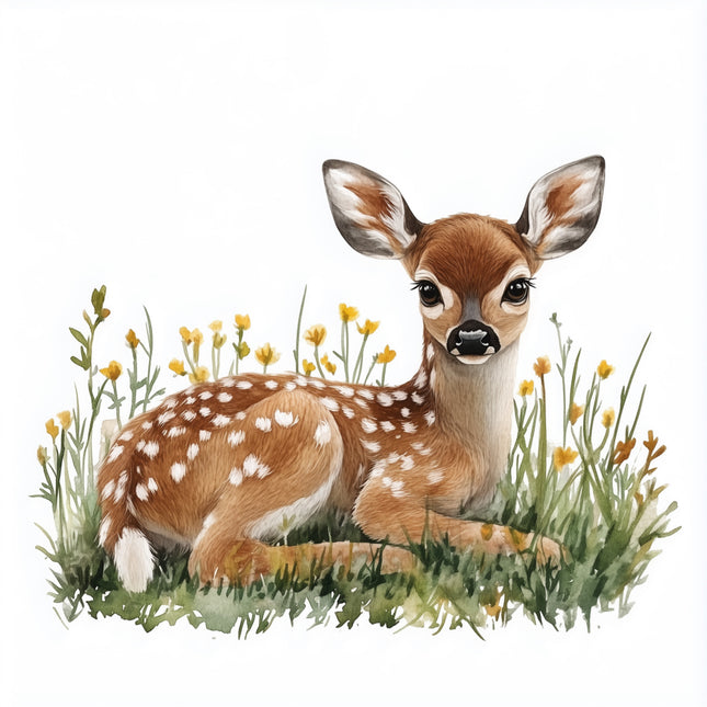 deer laying in tall grass fabric panel