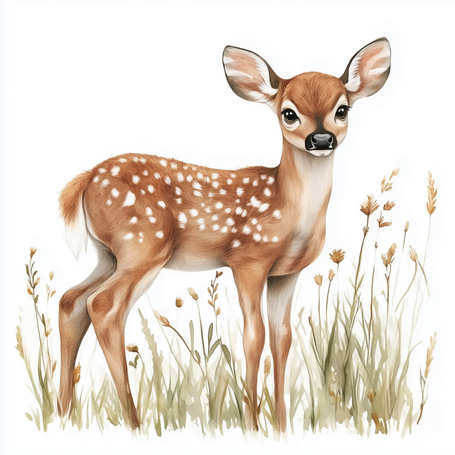 deer standing in tall grass fabric panel