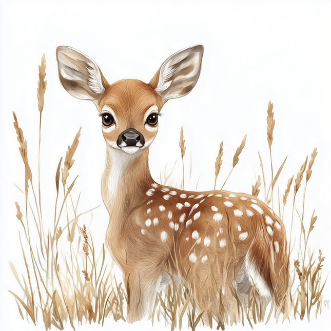 deer standing in tall grass fabric panel