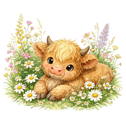 baby highland cow fabric panel