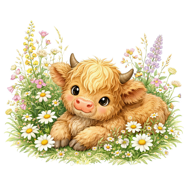baby highland cow fabric panel