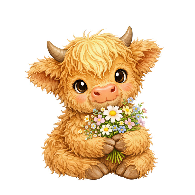 baby highland cow fabric panel