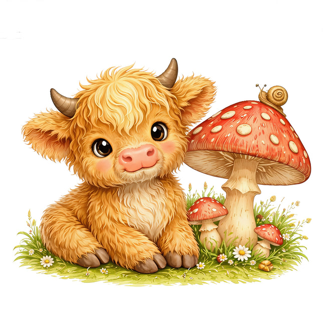 baby highland cow fabric panel