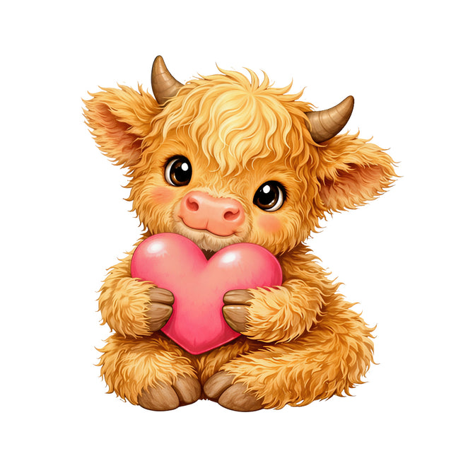 cow holding a pink heart fabric panel