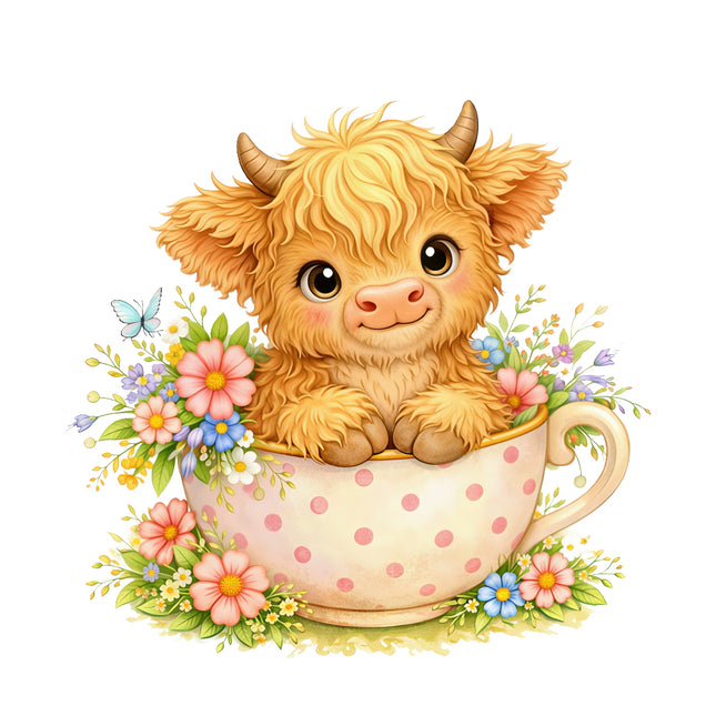 baby highland cow fabric panel