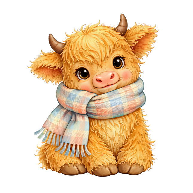 baby highland cow fabric panel