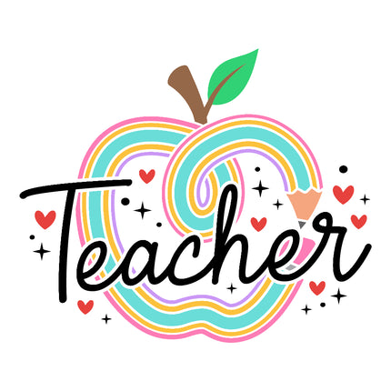 Colorful apple with 'Teacher' text fabric panel