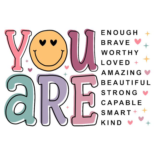 Motivational quote with colorful letters and a smiley face fabric panel