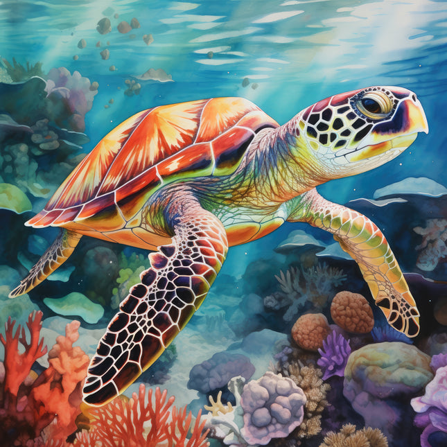 Sea Turtle 100% Cotton Fabric Panel Block AM1012