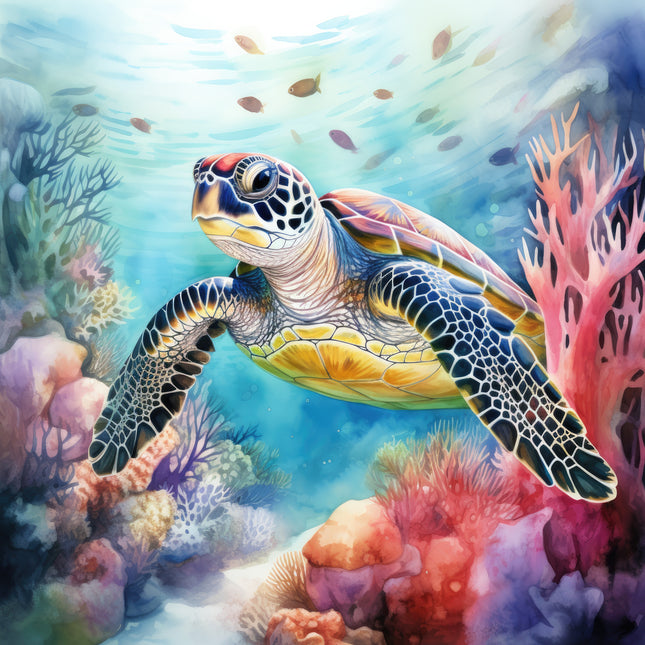 Sea Turtle 100% Cotton Fabric Panel Block AM1013