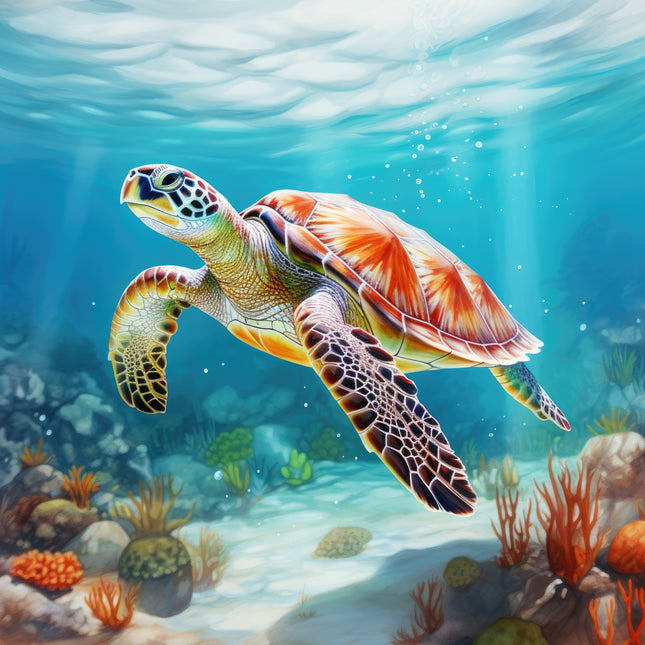 Sea Turtle 100% Cotton Fabric Panel Block AM1014