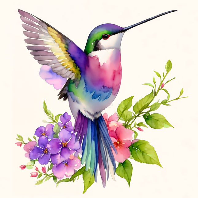 floral hummingbird fabric panel