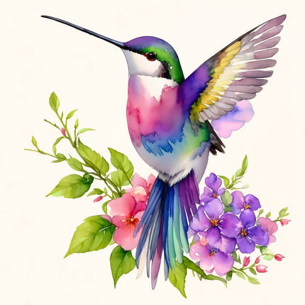 floral hummingbird fabric panel