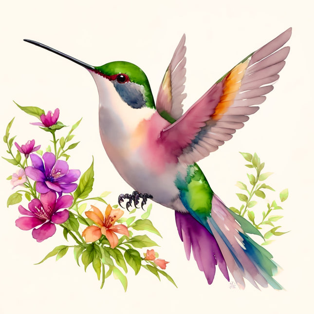 floral hummingbird fabric panel