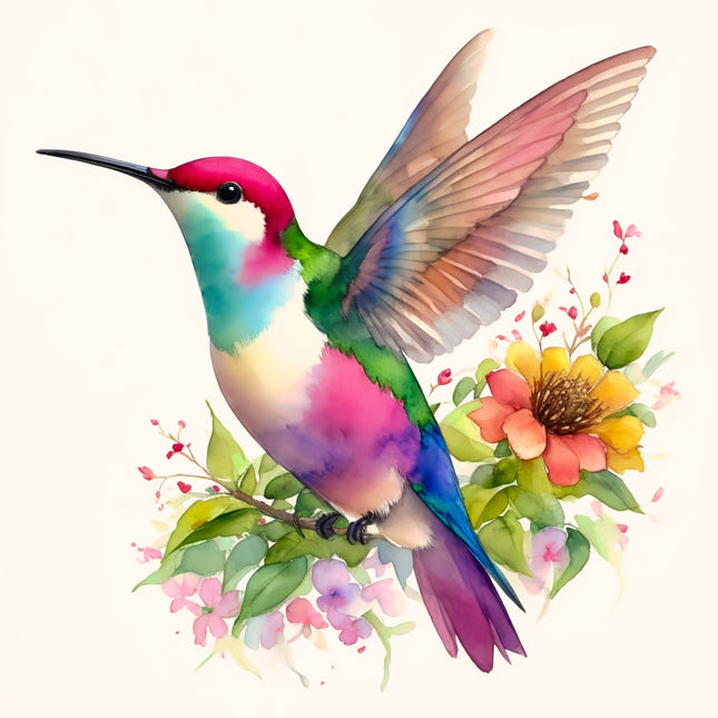 floral hummingbird fabric panel