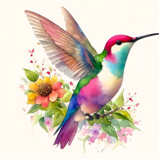 floral hummingbird fabric panel