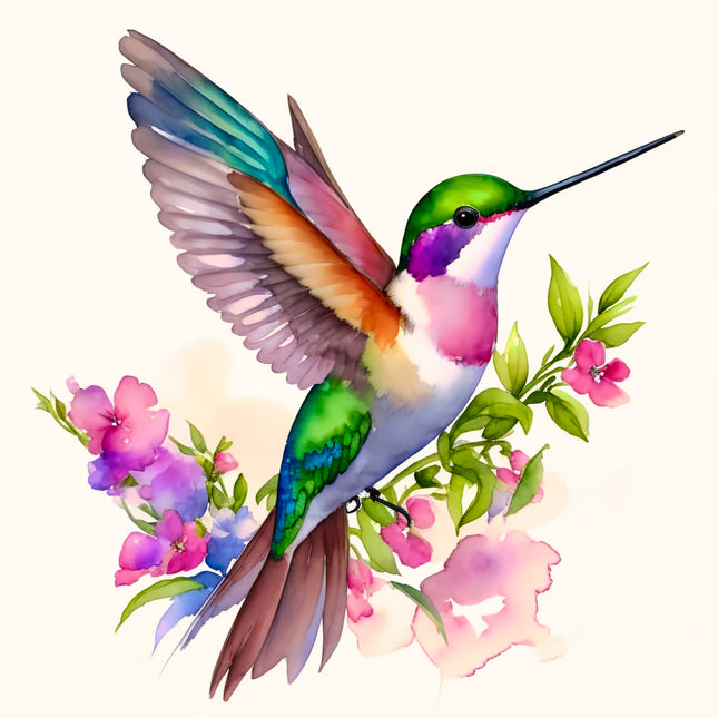 floral hummingbird fabric panel square