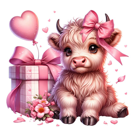 Pink Highland Cow 100% Cotton Fabric Panel Block Quilt Square AM16055