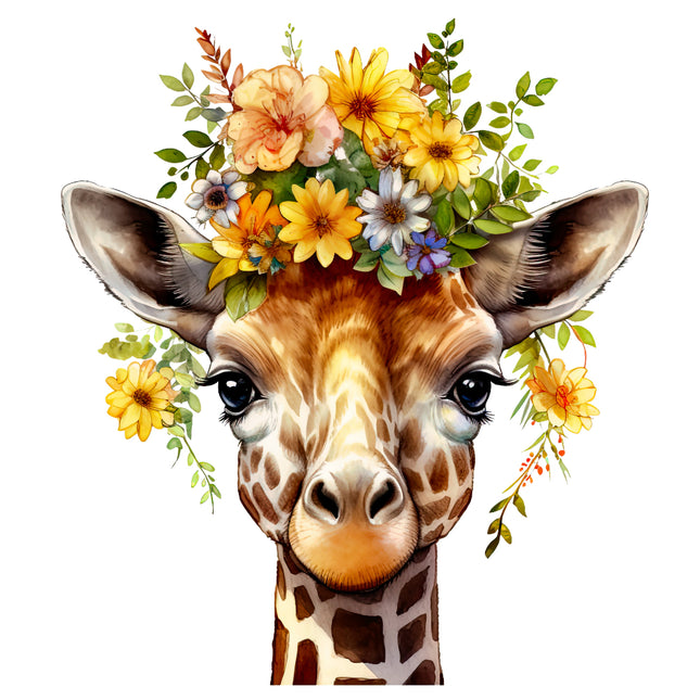 Giraffe with a floral headband fabric panel