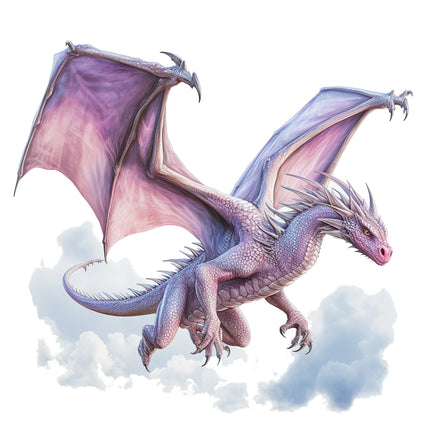 Purple dragon flying above clouds fabric panel