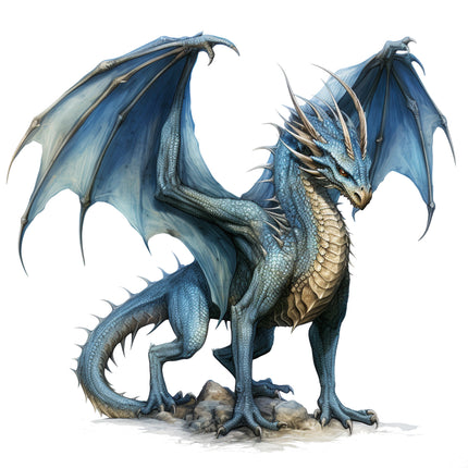 Blue dragon with detailed scales and wings fabric panel
