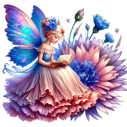 Colorful fairy reading a book fabric panel