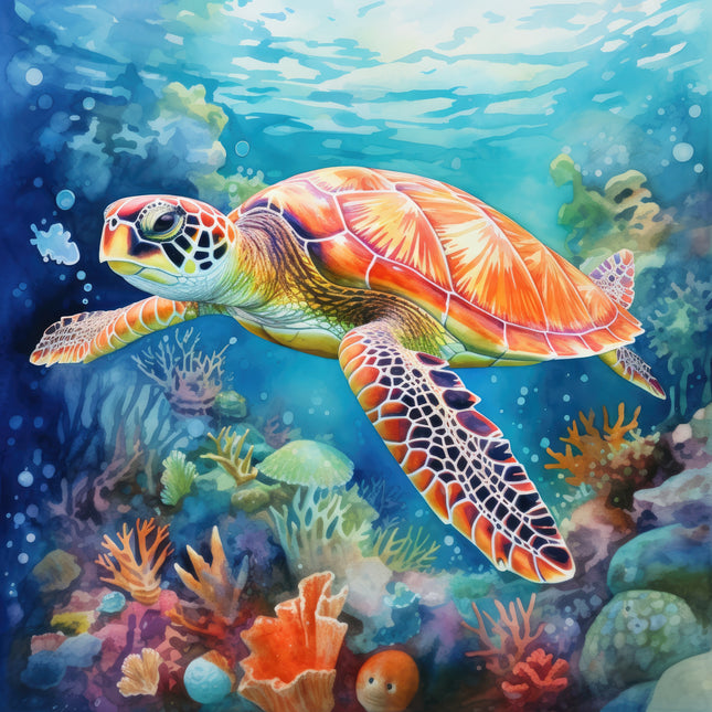 Sea Turtle 100% Cotton Fabric Panel Block AM2011
