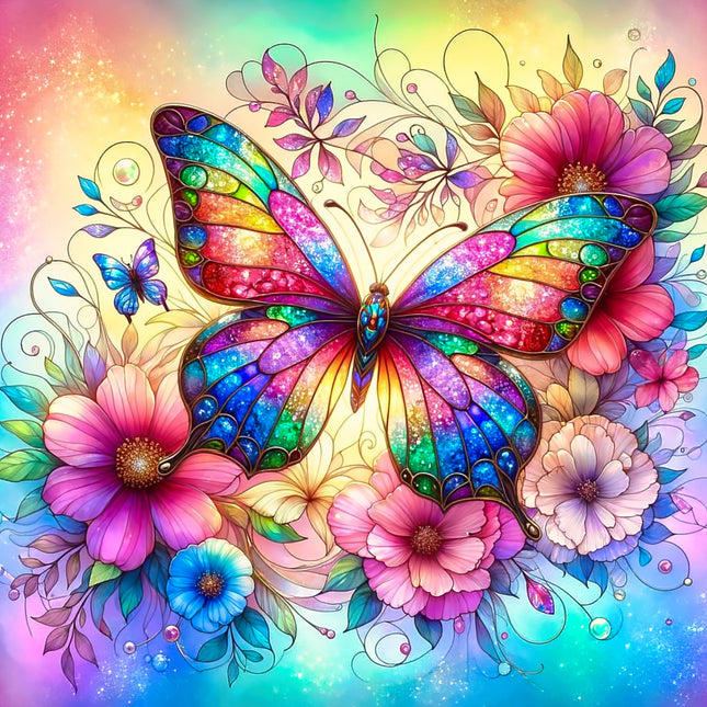 Stained Glass Butterfly 100% Cotton Fabric Panel Block AM2309