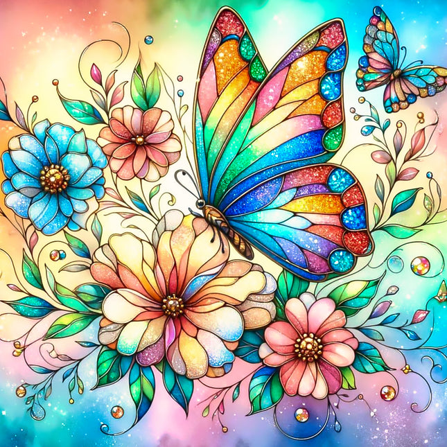 Stained Glass Butterfly 100% Cotton Fabric Panel Block AM2312