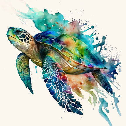 Colorful watercolor painting of a turtle fabric panel